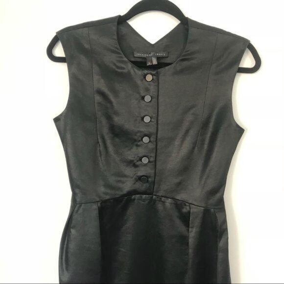 Theyskens Theory Black Satin Sleeveless Button-Front Sheath Mini Dress Size 2 - Picture 4 of 8